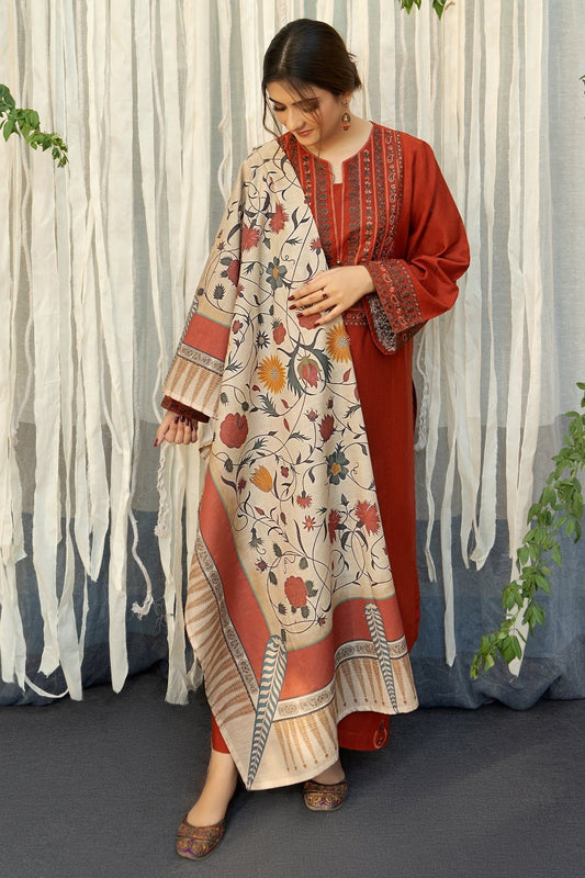 3pc Lawn Embroidered UnStiched Dress With Printed DUPATTA D-122