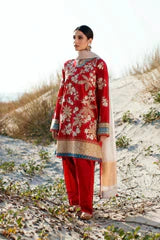 3pc Linen Embroidered UnStiched Dress With Printed Wool Shawl D-340