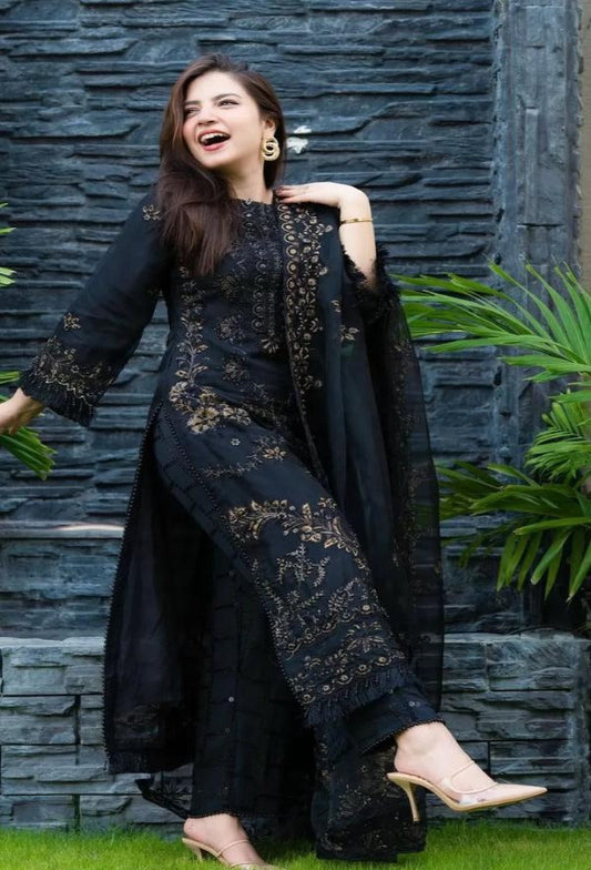 3pc Embroided Unstitched Designer suit D-215
