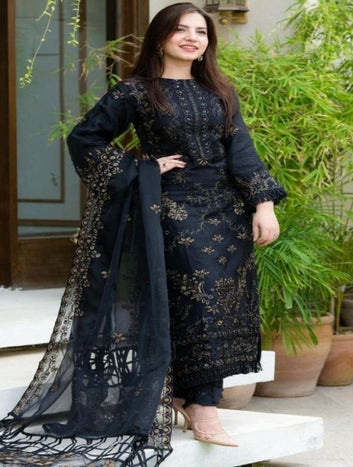 3pc Embroided Unstitched Designer suit D-215